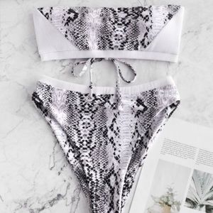 Two piece ribbed snakeskin high leg bikini